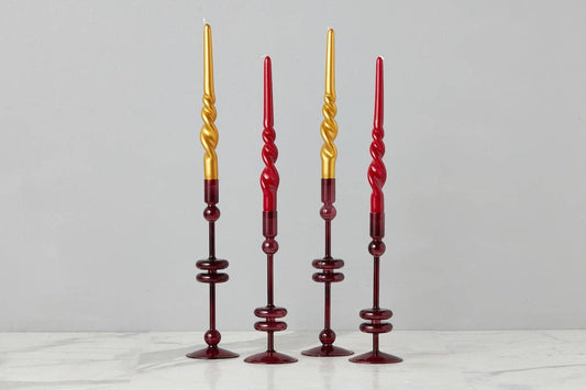 Glass Candlestick, Medium, Merlot Red
