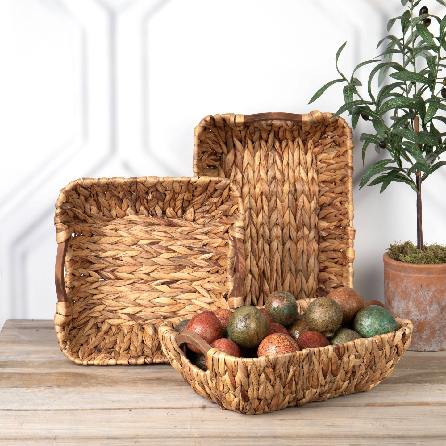 Rectangular Hyacinth Tub Basket w/wood handles