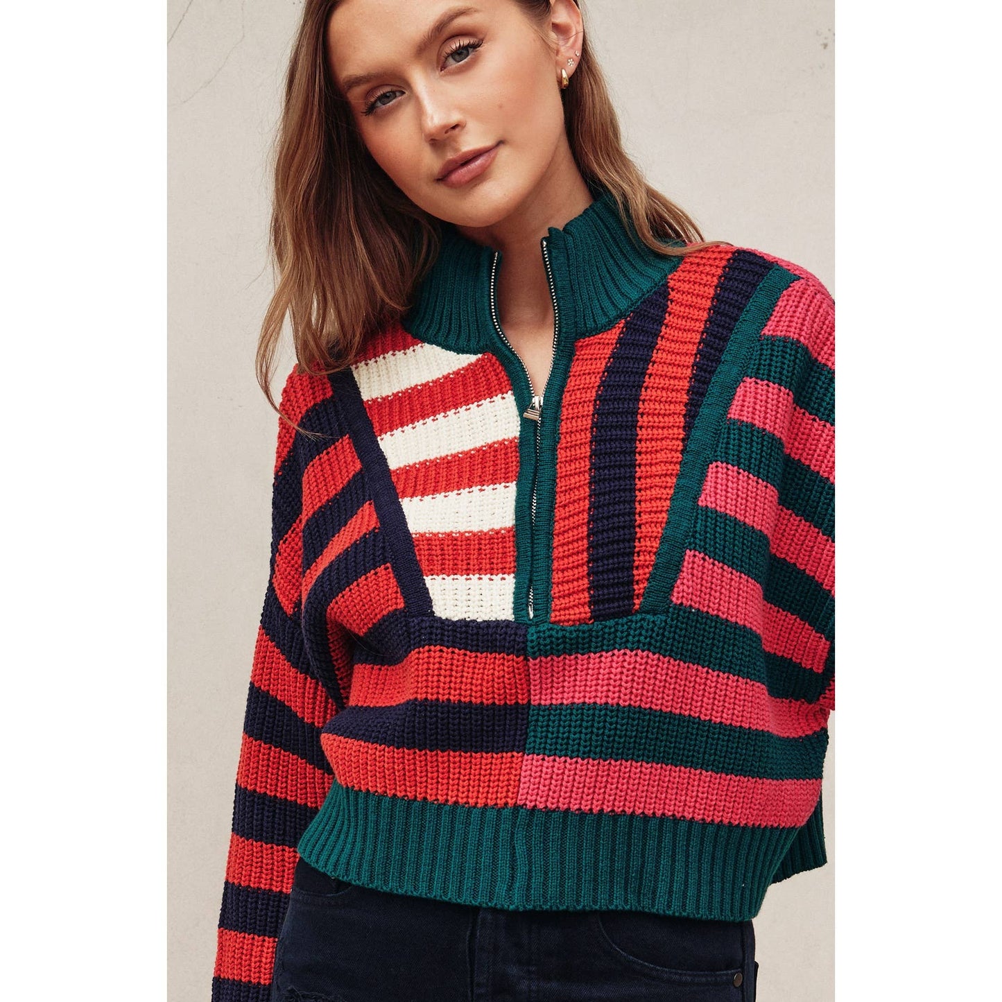 Colorburst Half Zip Collared Sweater: MORNING GLORY / S-M-L(3-2-1)