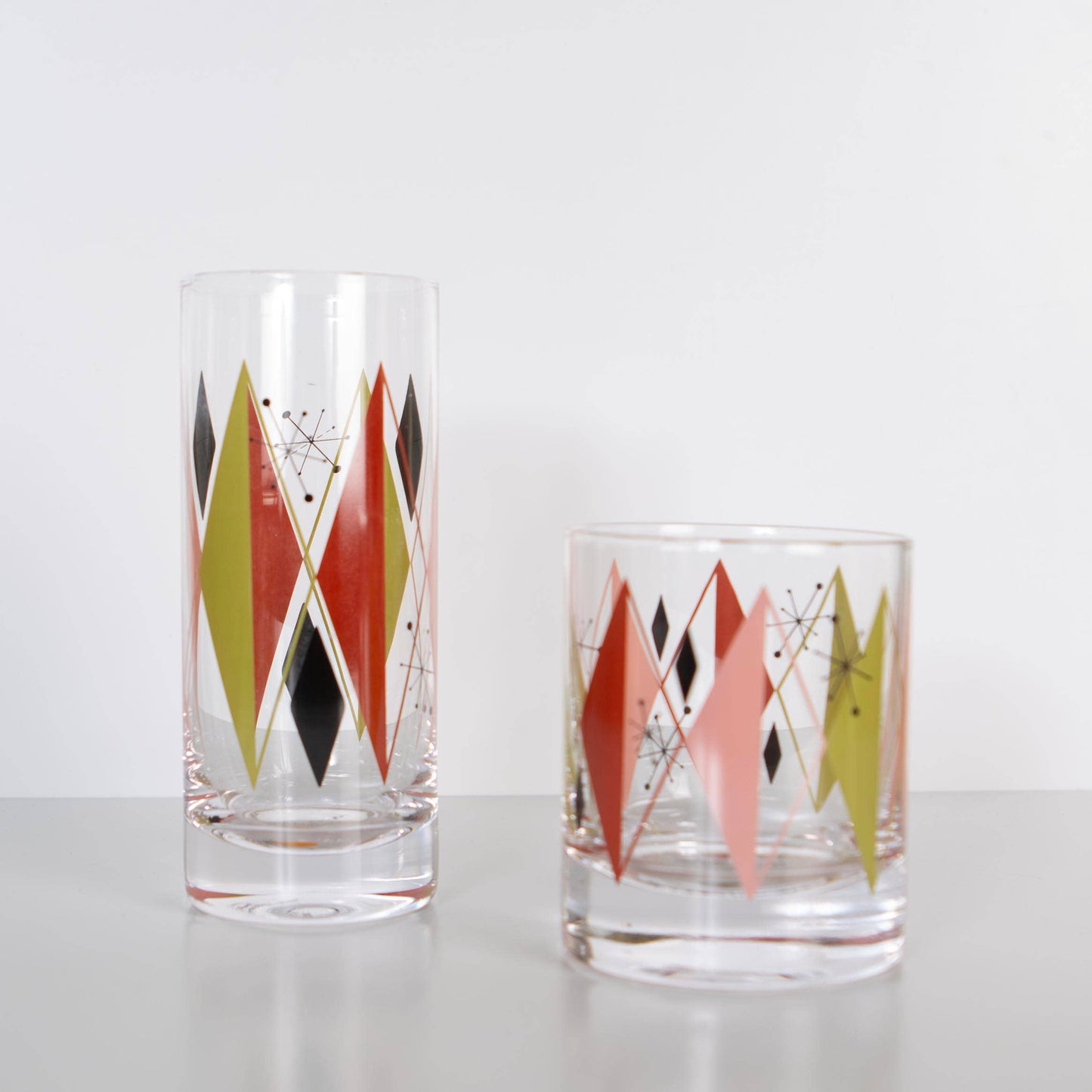 Diamond Retro Vintage Pair of Whiskey Cocktail Glass