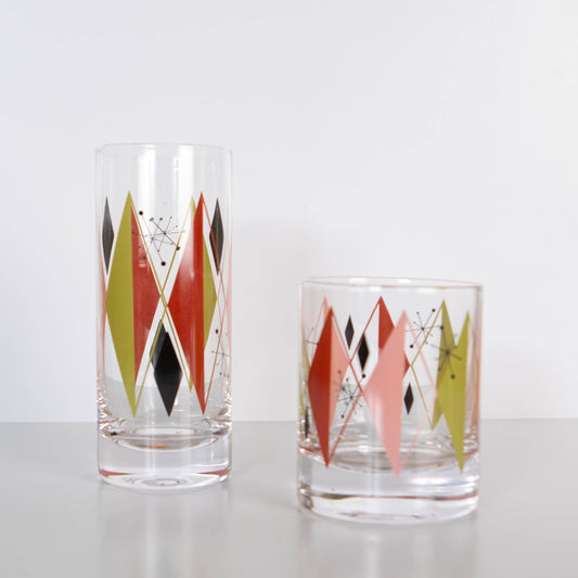 Diamond Retro Vintage Pair of Whiskey Cocktail Glass
