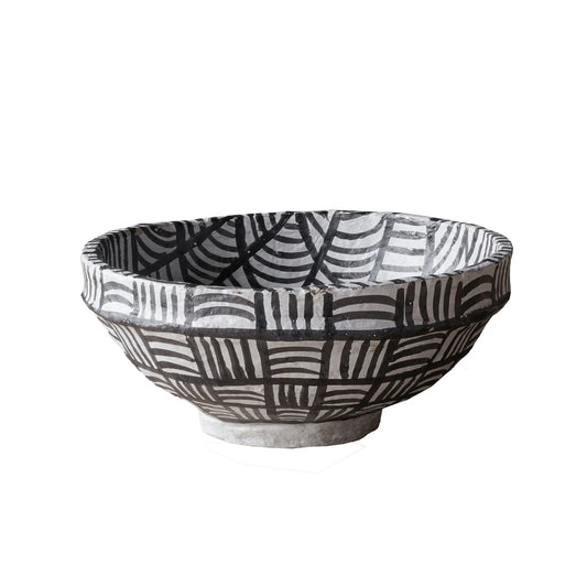 Black & White Paper Mache Bowl - Large